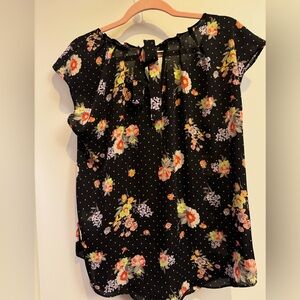 LC Lauren Conrad black polka dot floral top